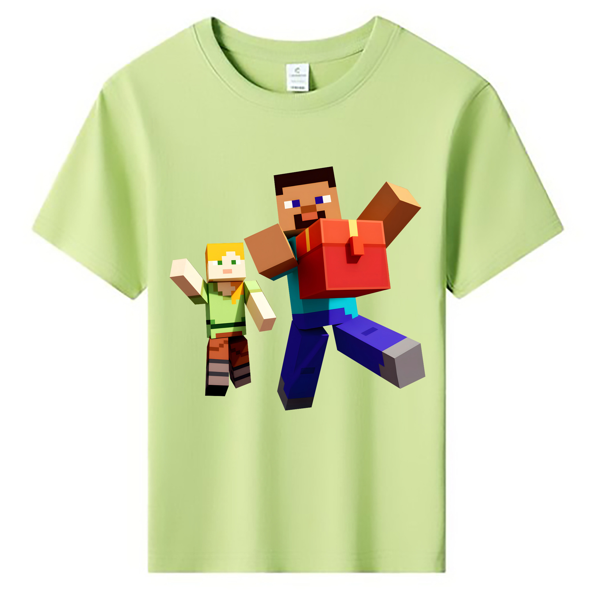 （画像用） マインクラフト ブロックの世界 Minecraft MC Block world 綿100％キッズTシャツ（フロントプリント）